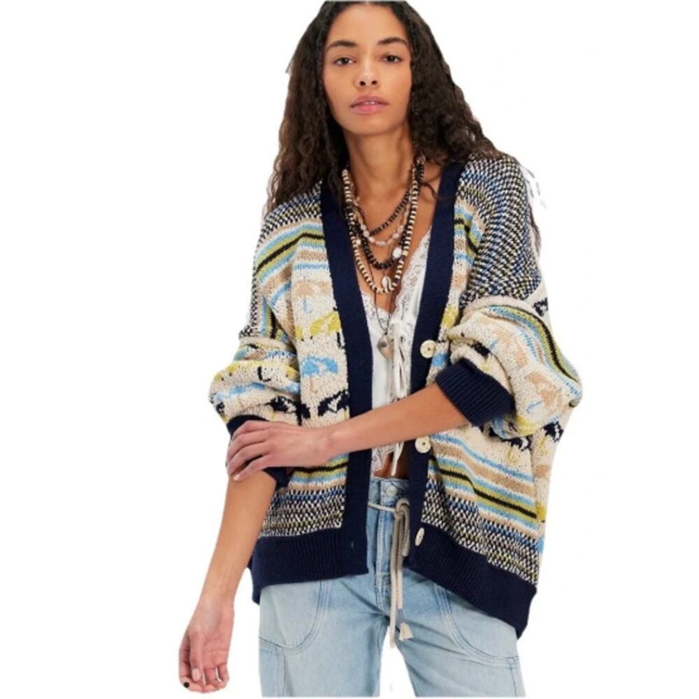 FREE PEOPLE We The Free Umbrella Knit Cardigan Sweater Oversized Large NWT